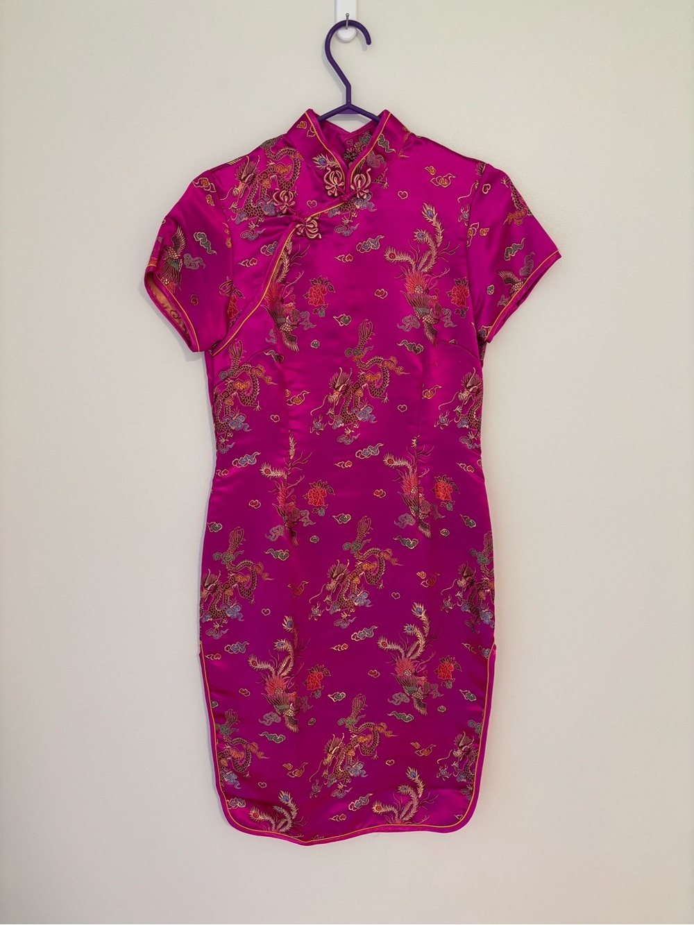 Magenta Floral Silk-Blend Cheongsam Qipao